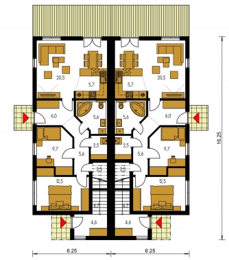 Spiegelverkehrter Entwurf | Grundriss des Erdgeschosses - ARKADA 13 DB